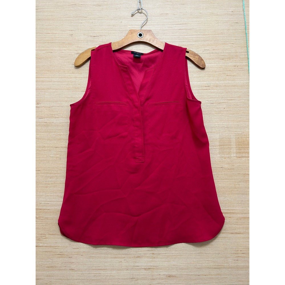 Ann Taylor Womens XS Dark Pink Split‎ Neck Sleeveless Blouse Shell Top Berry